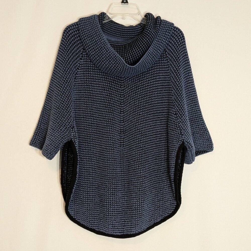 ANGEL APPAREL Black/Blue Cowl Neck Tweed Poncho Pullover Sweater; Size XS